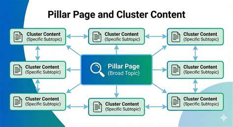 Schema della pillar page e cluster content (relazione tra tema centrale e contenuti satellite)