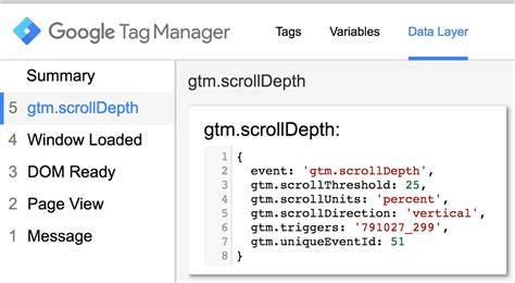 data layer variables scroll depth