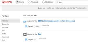 Ricerca domande Quora rilevanti per backlink